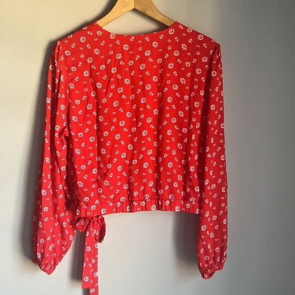 NWOT J Jason Wu Floral Print Long Sleeve Wrap Blouse Wrap Top - Picture 3 of 9